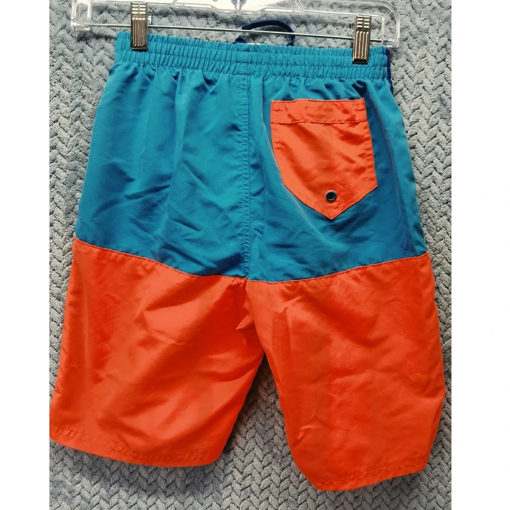 Nike Boys Swim Trunks Blue Orange Colorblock Mesh Lined Size L 147-158cm